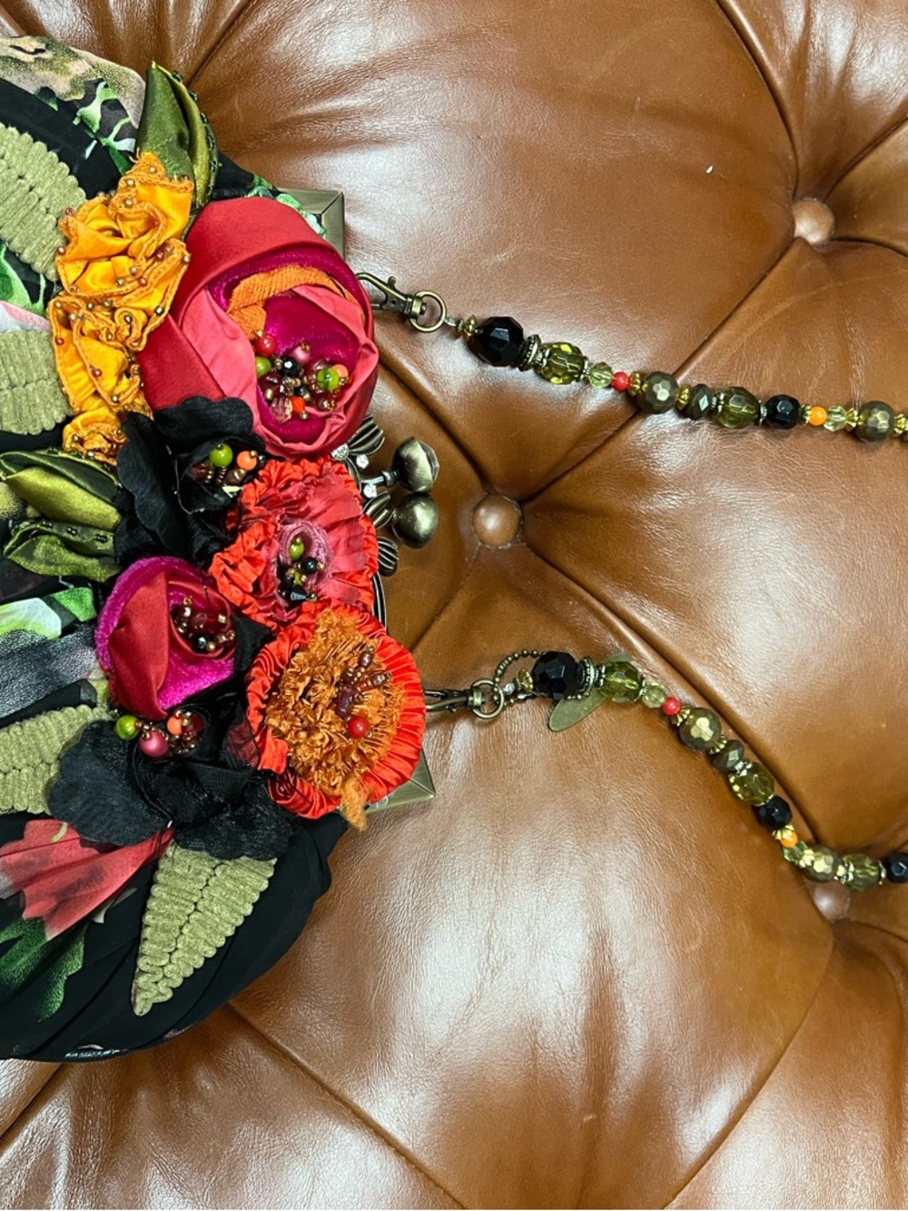 Mary Frances Beautiful Beaded Black & Floral Ornate with Certificate